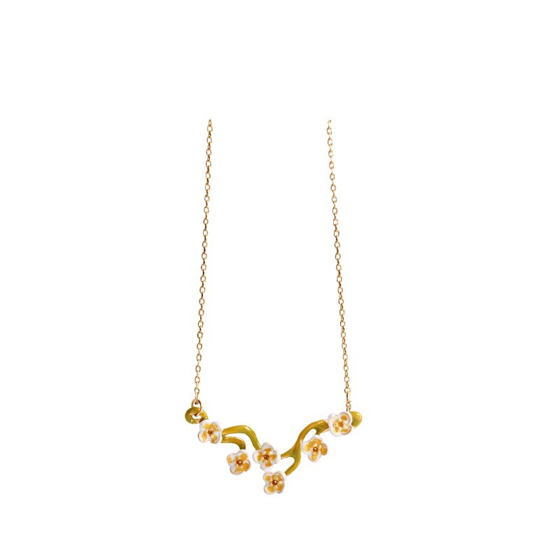 Vintage Bird Language Floral Enamel Drip Glazed Flower Clavicle Chain Necklace