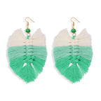 Handmade Gradient Tassel Earrings Leaf Shape Ethnic Style Earrings Exotic Earrings