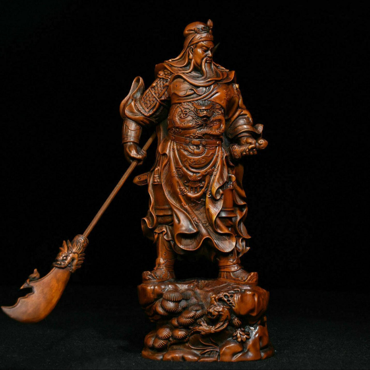 Poplar Wood Carving God of Fortune Guan Yu Statue Ornament