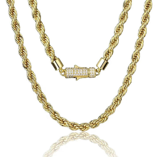 6mm Rope Chain With Iced Diamond Lock*The rope chain is popular within the Hip-hop community and was popularized by golden age rap groups, Run D.M.C. as well as Eric B. &amp; Rakim. 

*Bling Proud's clanecklacenecklacedopeplusDOPEPLUS.COM