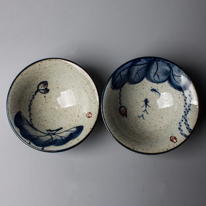 Antique ceramic teacup with hand-painted Kung Fu style