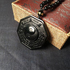 Obsidian Pendant Yin Yang Fish Five Elements Amulet Unisex Necklace