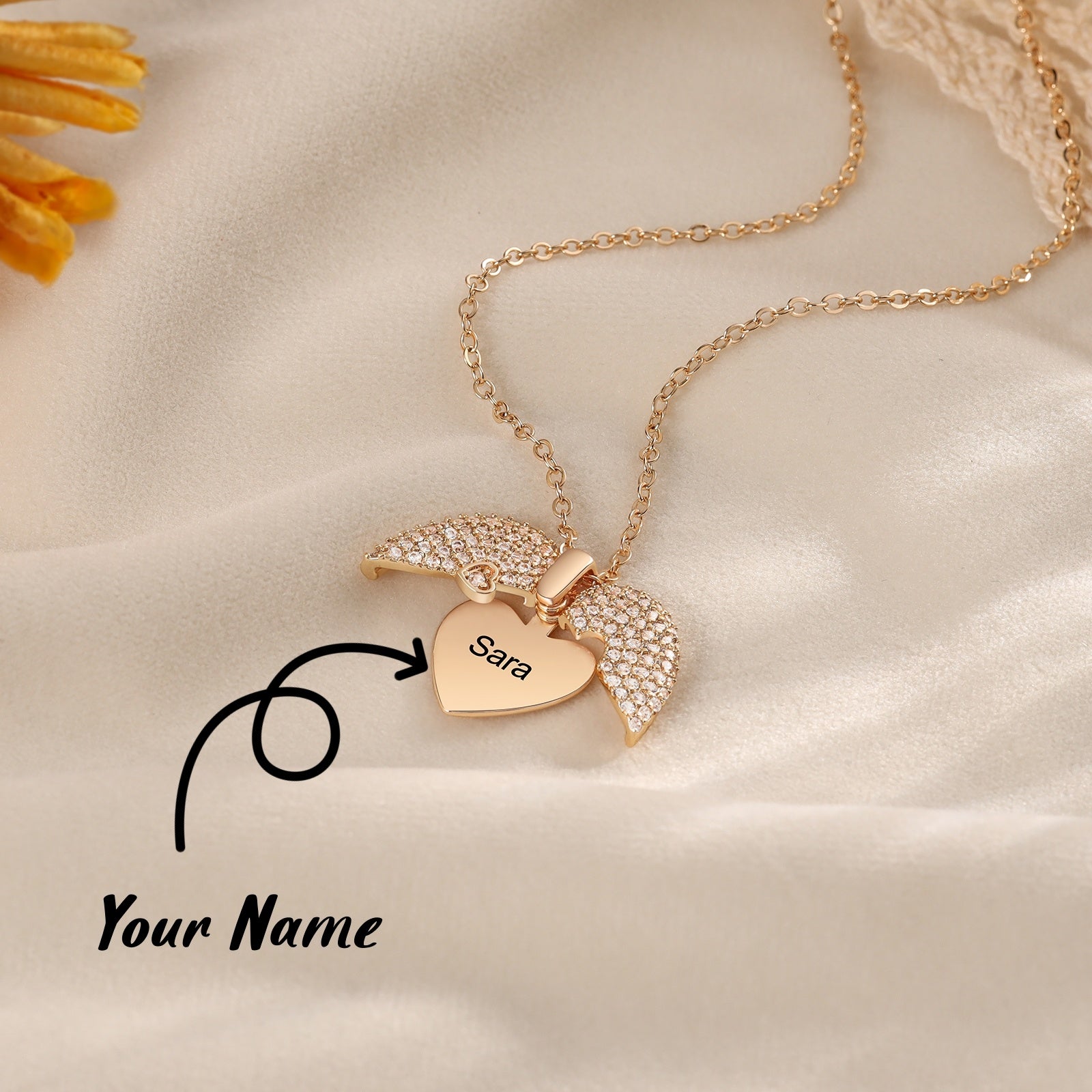Personalized Name Heart Necklace Custom Engraved Pendant