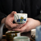Kutani-yaki Five-grass Flower Ceramic Tea Cup Handmade Retro Set