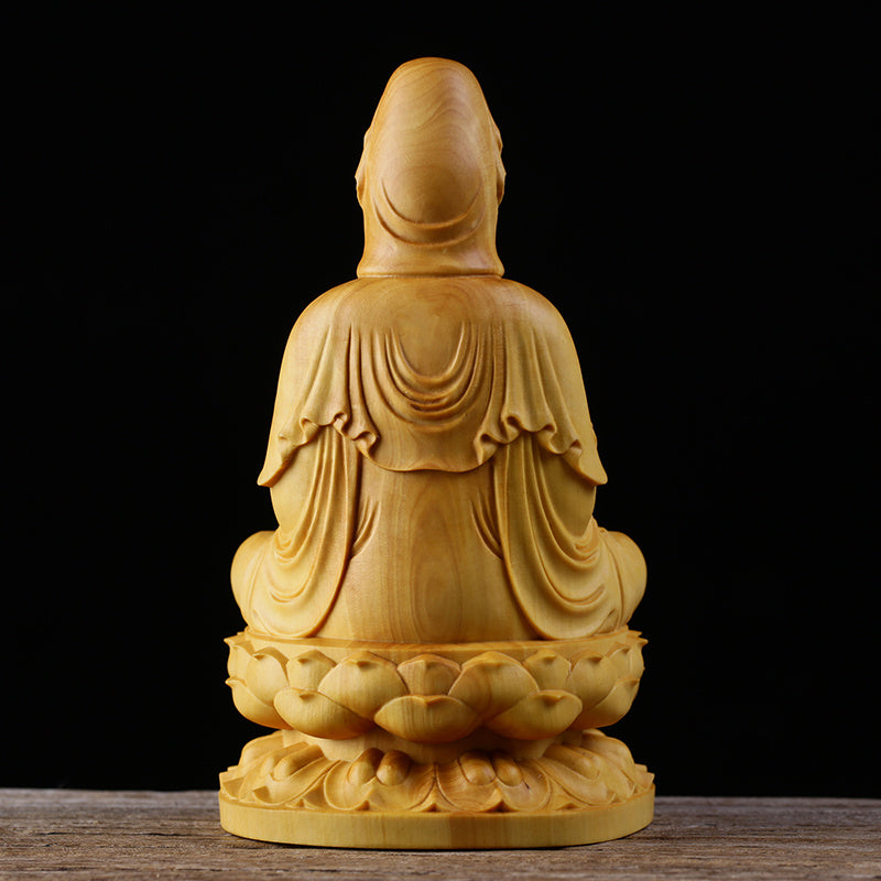 Guanyin Bodhisattva Thuja Wood Carving Desktop Ornament