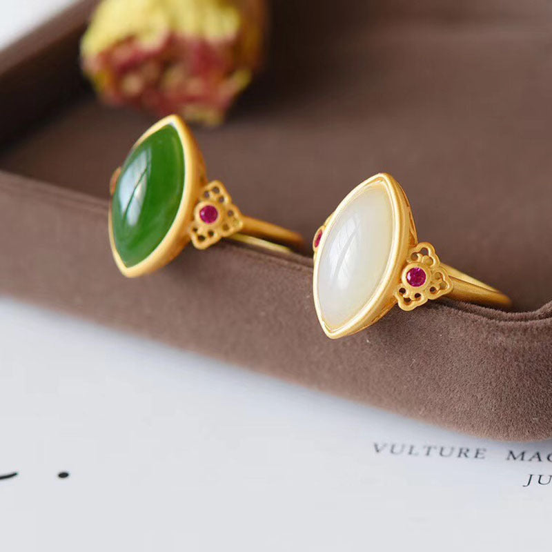 Hetian Jade Ring Silver Ancient Gold Grinding Technology