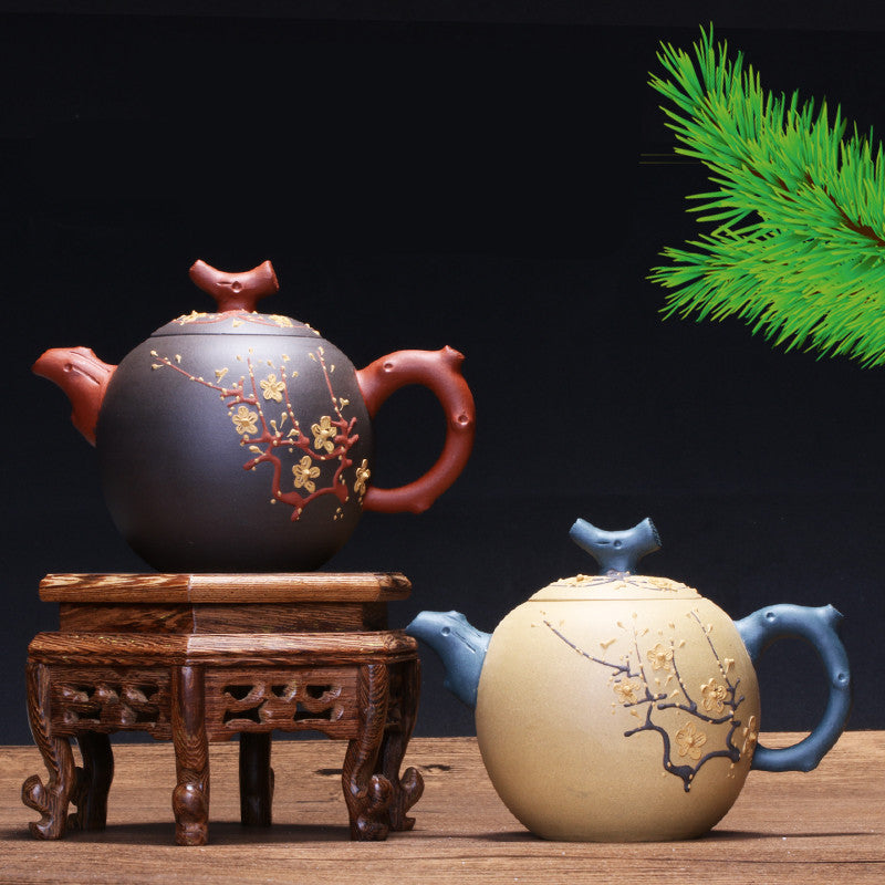 Ceramic Teapot Handmade Embossed Plum Blossom Purple Sand Pot