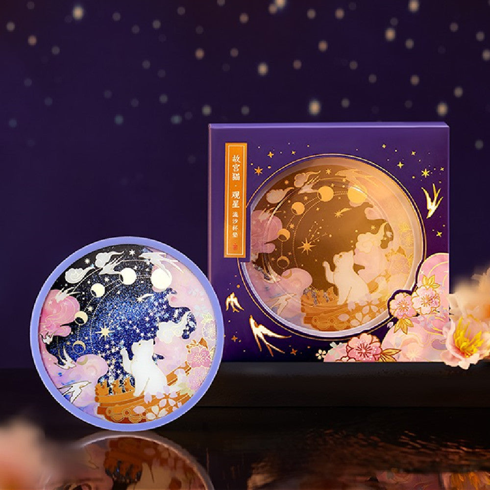 Wenchuang Cat Stargazing Quicksand Silicone Coaster Heat Insulation Pad Non-slip