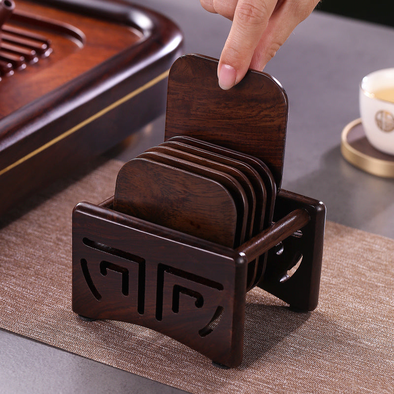 Ebony Solid Wood Tea Coasters Bracket Insulation Pad