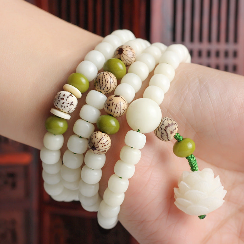 White Bodhi Root 108 Bead Bracelet Spiritual Ethnic Jewelry-1