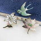 Gold Plated Striped Enamel Vintage Brooch Badge