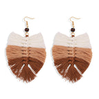 Handmade Gradient Tassel Earrings Leaf Shape Ethnic Style Earrings Exotic Earrings