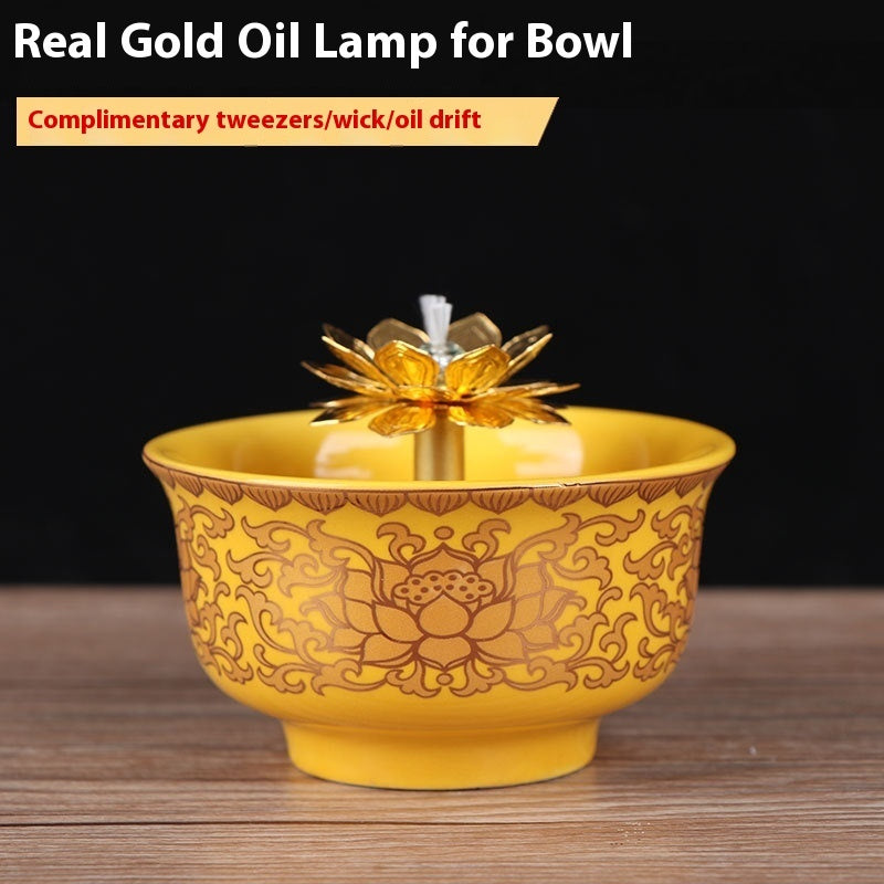 Ceramic Oil Lamp for Home Use in front of Buddha