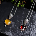 Sterling Silver Jade Vintage Long Ethnic Style Agate Pendant Necklace