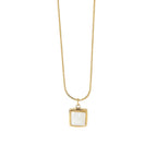 14K Gold Plated Stainless Steel Necklace Square White Jade Pendant Women's Jewelry
