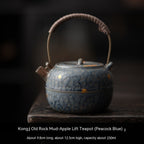 Old Rock Clay Carrying Handle Teapot Bronze Glaze Tea Set