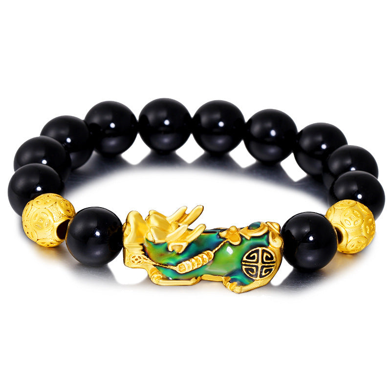 Agate and Gold Bead Six-character Mantra Bracelet