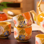 Aesthetic Ceramic Teapot Hand Painted Sunset Orange Underglaze Tea Cup Tea Set-3