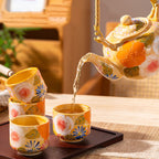 Aesthetic Ceramic Teapot Hand Painted Sunset Orange Underglaze Tea Cup Tea Set-7