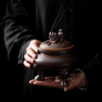 Antique ceramic incense burner with tripod lion base