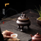Antique ceramic incense burner with tripod lion base