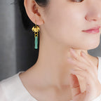 Green Bamboo Agate Earrings Chinese Cultural Jewelry for Women-4