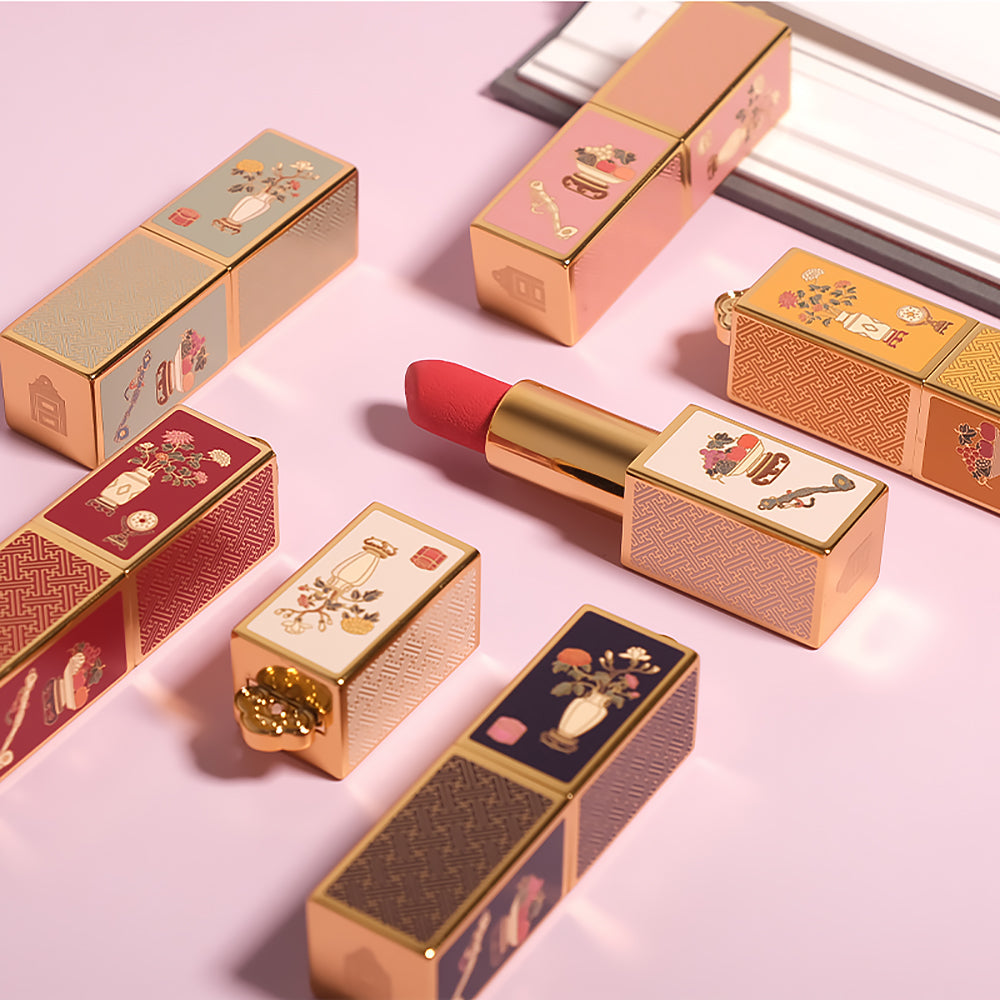 Hydrating Lipstick Bogu Jujube Red with Sculpted Floral Bullet-5