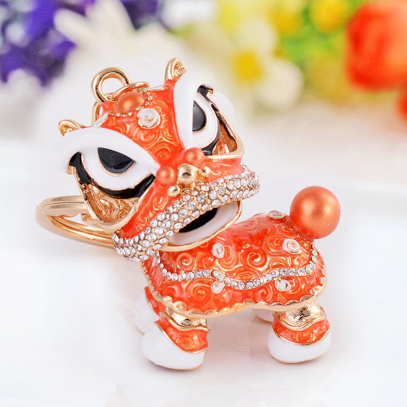 Chinese Cute Lion Dance Alloy Keychain Hanging Decorations-4