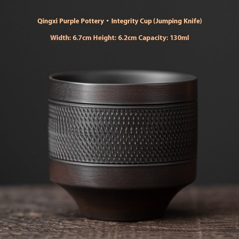 Chinese Embossed Kung Fu Tea Teacup Qingxi Purple Clay Ceramic Cup-6