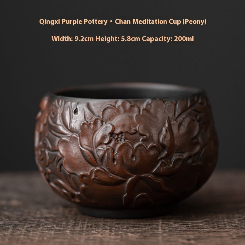 Chinese Embossed Kung Fu Tea Teacup Qingxi Purple Clay Ceramic Cup-7