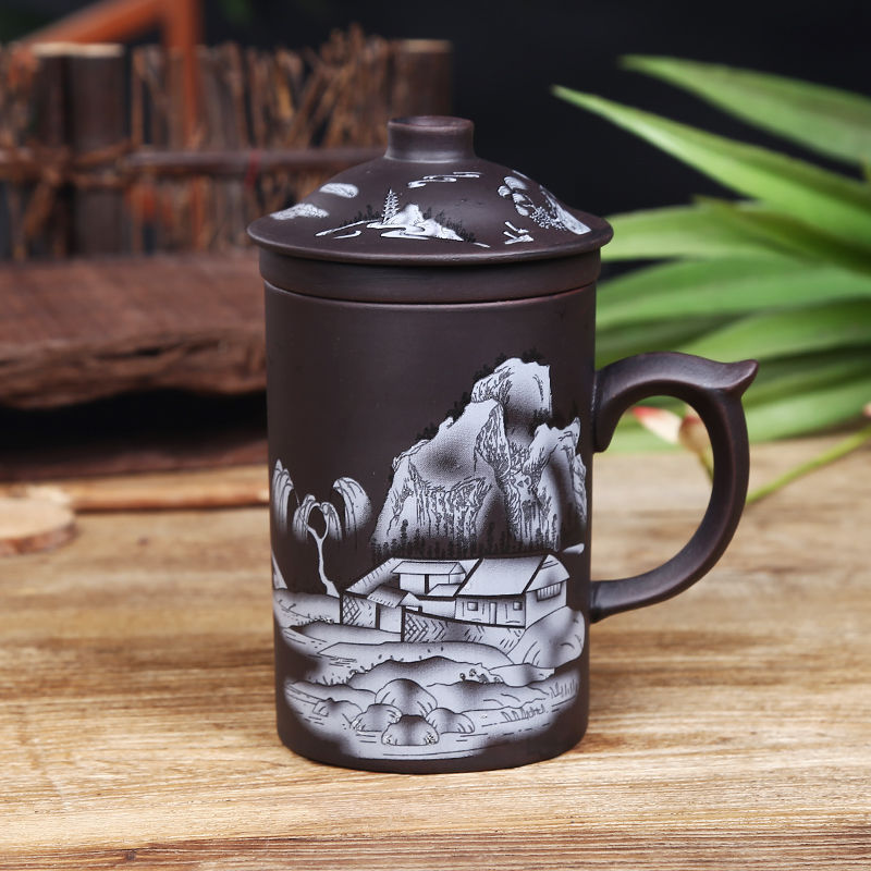 Chinese Style Majestic Dragon Purple Clay Teacup with Tea Strainer-2