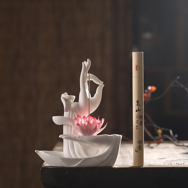 Chinese Zen Ceramic Bergamot Lotus Living Room Incense Burner Ornaments-2