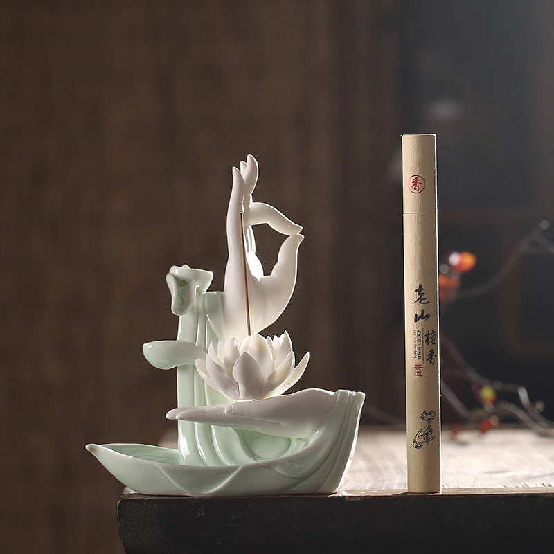 Chinese Zen Ceramic Bergamot Lotus Living Room Incense Burner Ornaments-3