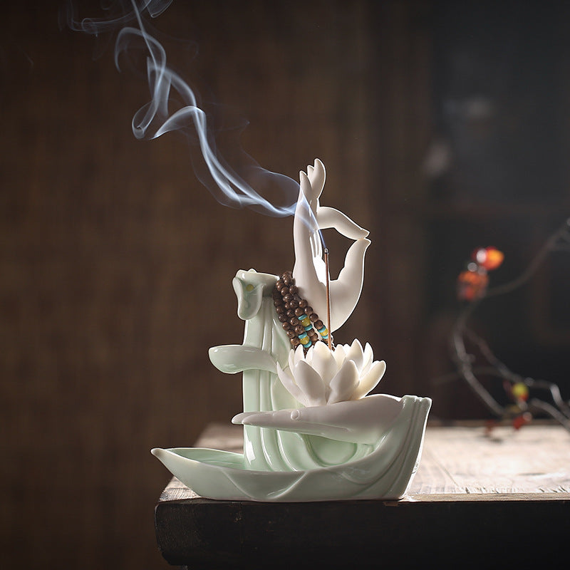 Chinese Zen Ceramic Bergamot Lotus Living Room Incense Burner Ornaments-4
