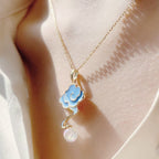 Classical Auspicious Cloud Enamel Drop Glaze Earrings Necklace Set-1