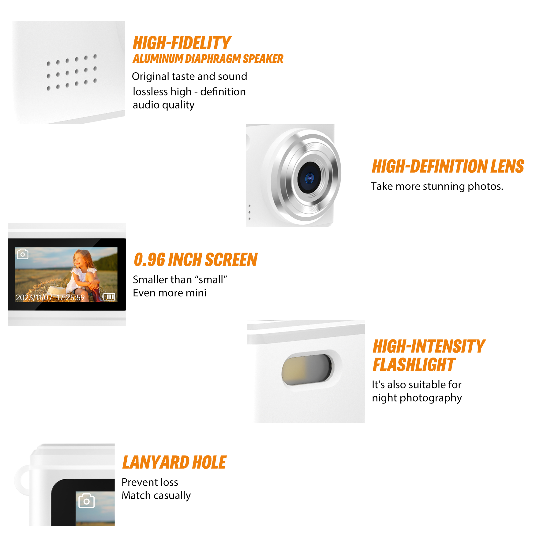 White 1080p Mini Camera Compact HD Recorder Gift for Her or Teens-4