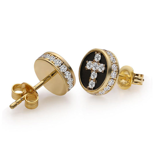 Diamond Round Stud Cross Earrings for Men DOPEPLUS.COM