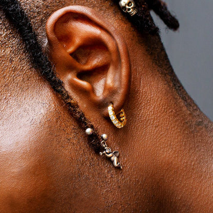 Diamond Sterling Silver Hoop Earrings for Men in White Gold/14K Gold DOPEPLUS.COM