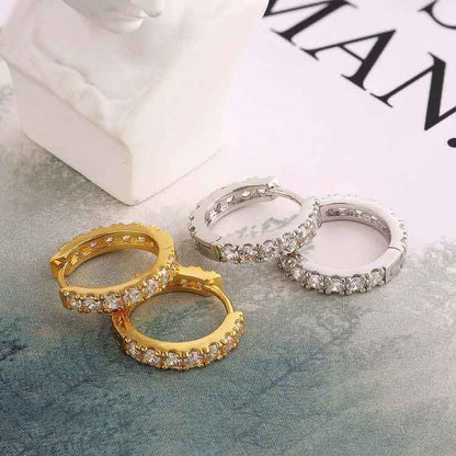 Diamond Sterling Silver Hoop Earrings for Men in White Gold/14K Gold DOPEPLUS.COM