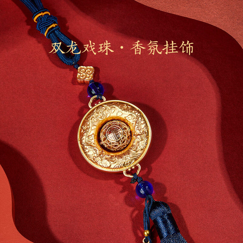 Double Dragon Playing with Pearl Car Aromatherapy Pendant-2