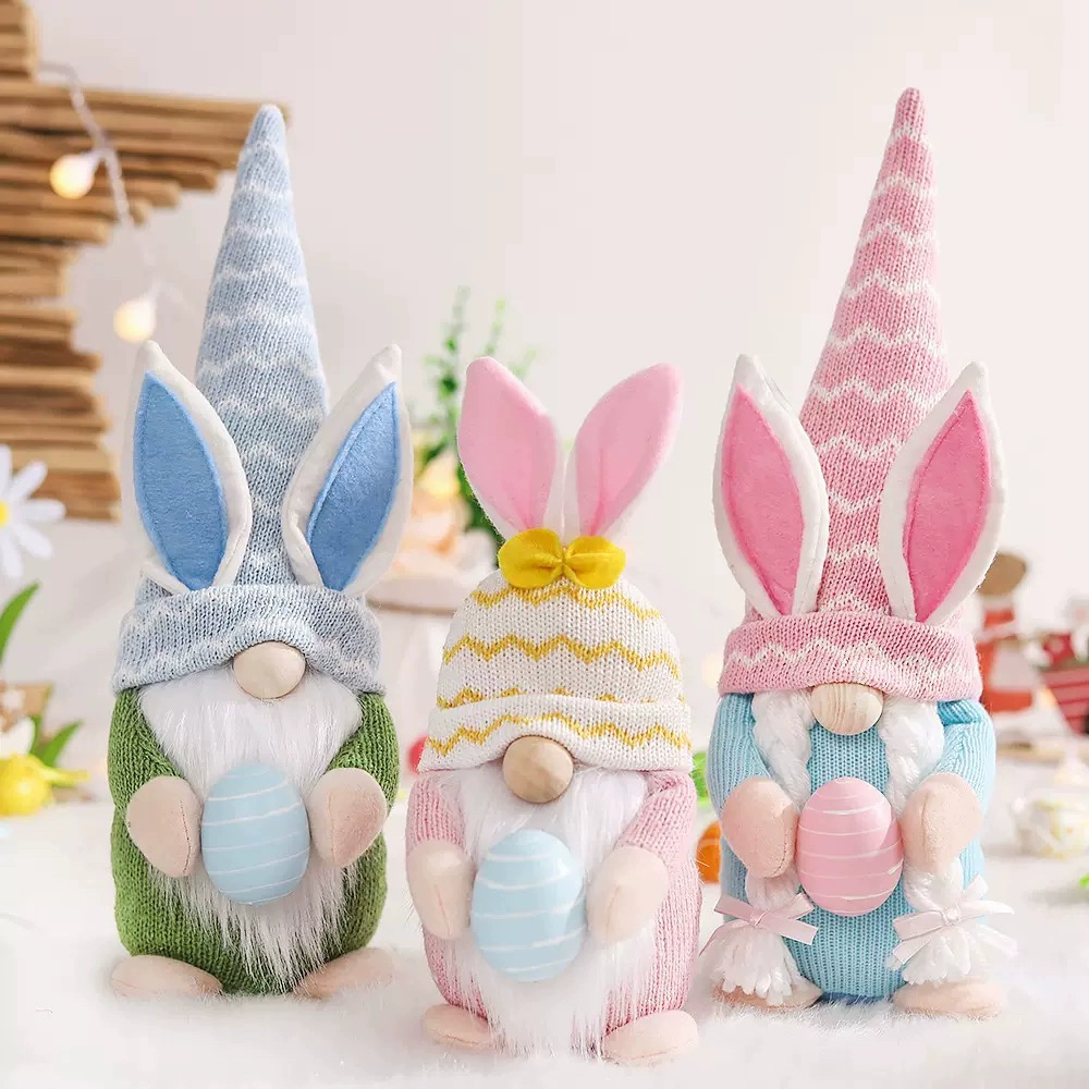 Easter Bunny Figurines Ornament Holding Easter Egg Doll Theme Party Decorations-2