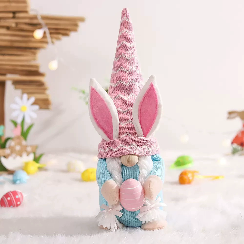 Easter Bunny Figurines Ornament Holding Easter Egg Doll Theme Party Decorations-7