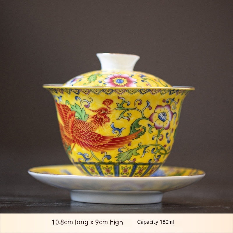 Enamel Cups Ceramic Gaiwan Dragon and Phoenix Tea Cup-8