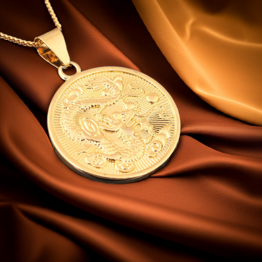 18K Copper Gold Plated Chinese Dragon Pendant Necklace