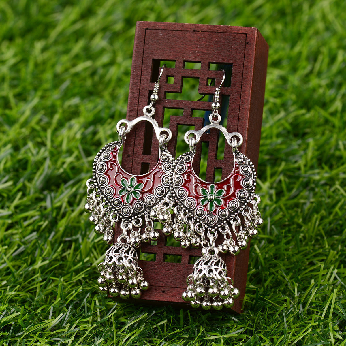 Hmong Vintage Style Tassel Style Painted Earrings-2