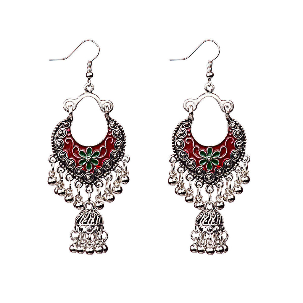 Hmong Vintage Style Tassel Style Painted Earrings-4