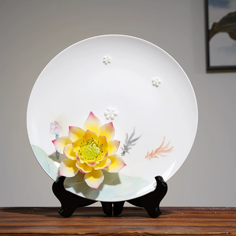 Housewarming Gift Ceramic 3D Flower Plate Hand-painted Ornament-6