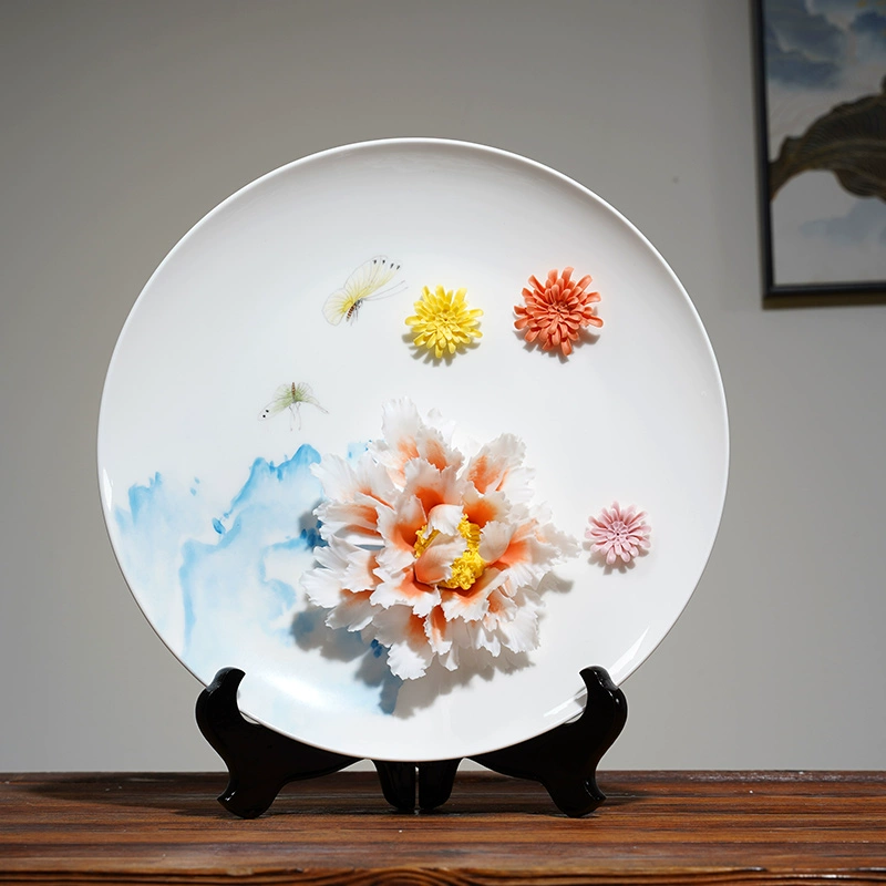 Housewarming Gift Ceramic 3D Flower Plate Hand-painted Ornament-7