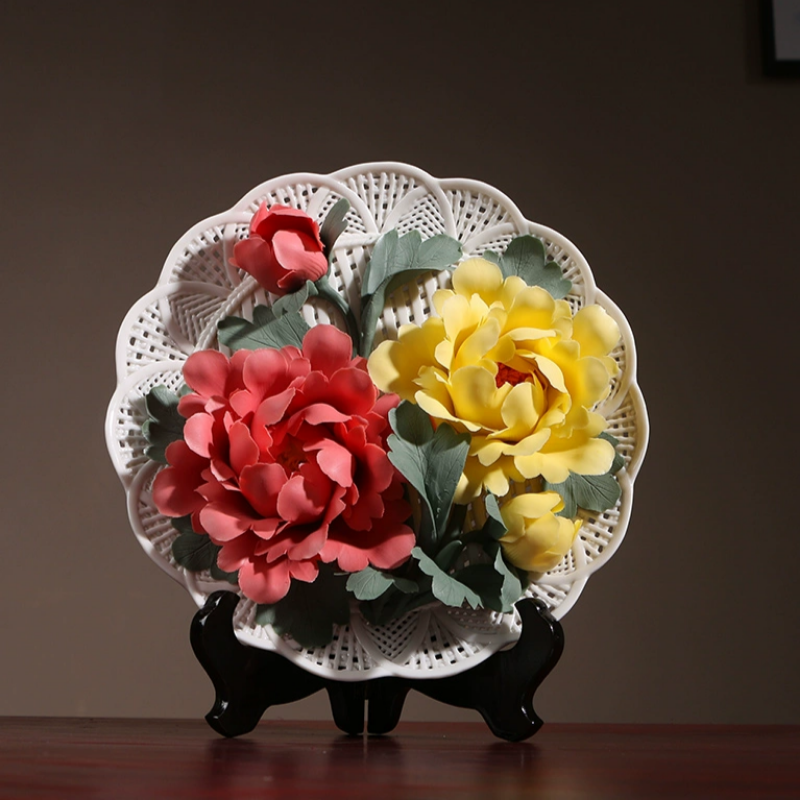 Housewarming Gifts Peony Flower Plate Ceramics Ornaments Crafts-5