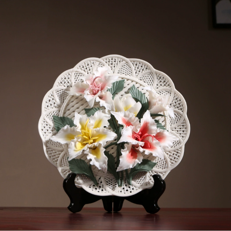 Housewarming Gifts Peony Flower Plate Ceramics Ornaments Crafts-6